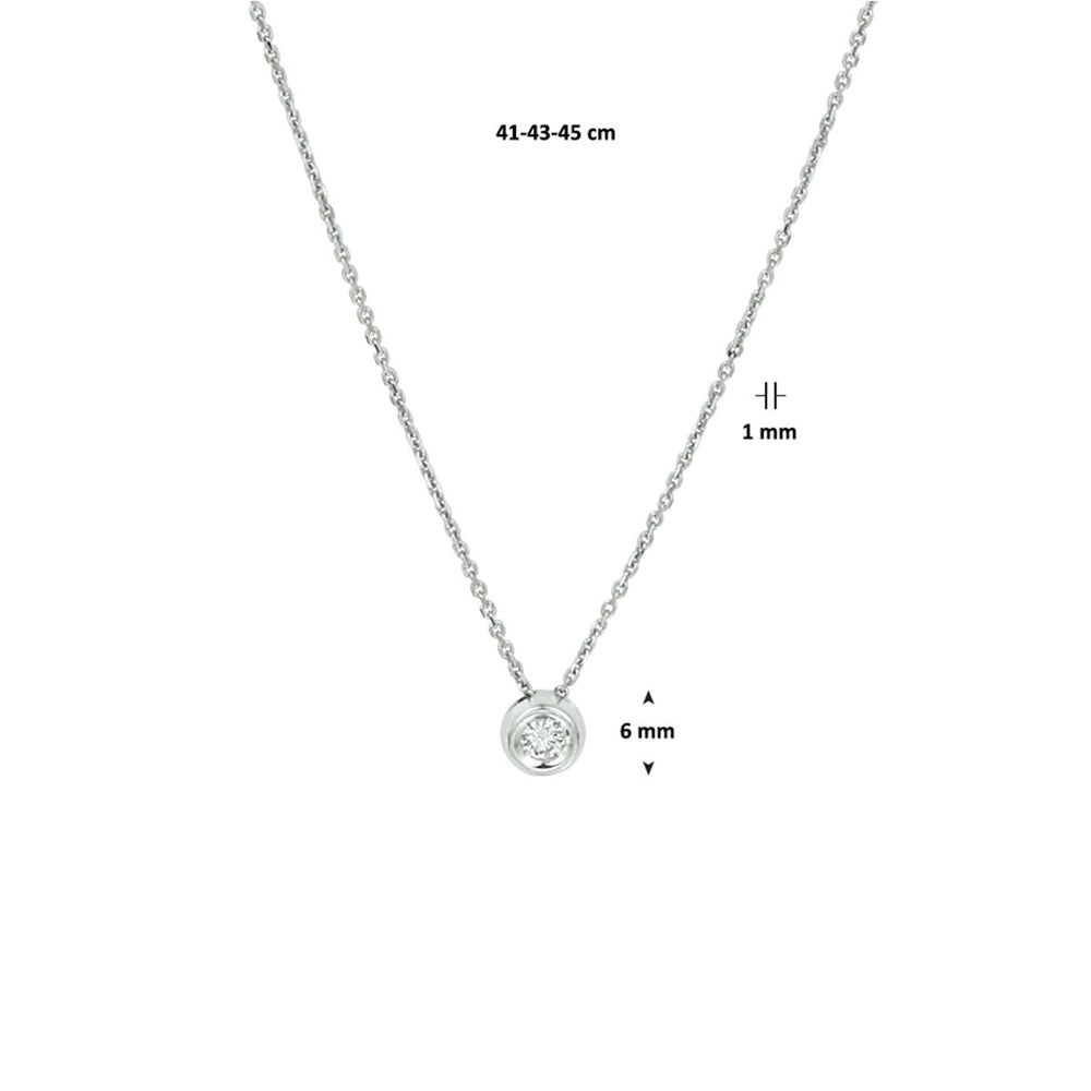 14k Witgouden Collier met Diamant 0.10ct – Verstelbaar 41-45 cm