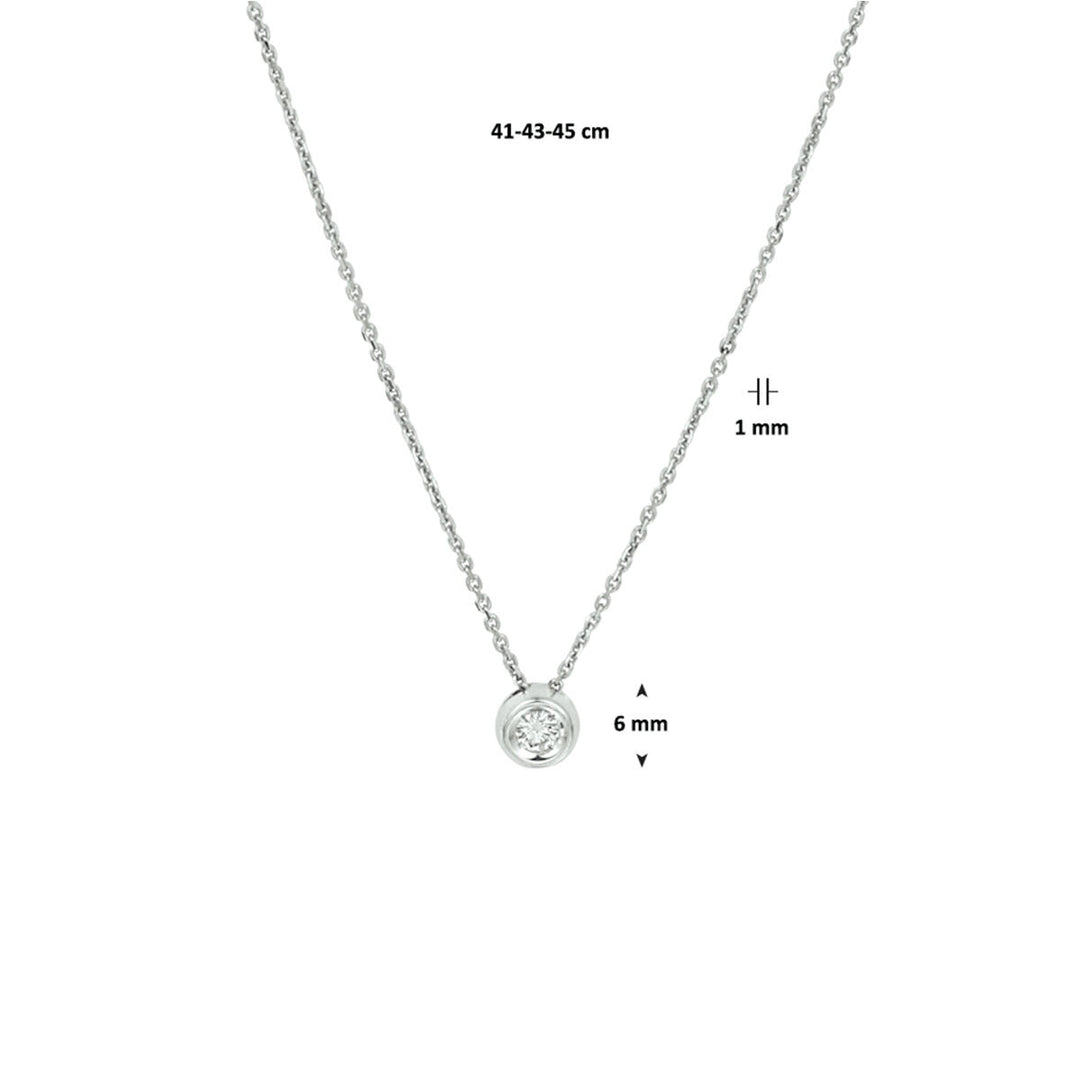 14k Witgouden Collier met Diamant 0.10ct – Verstelbaar 41-45 cm