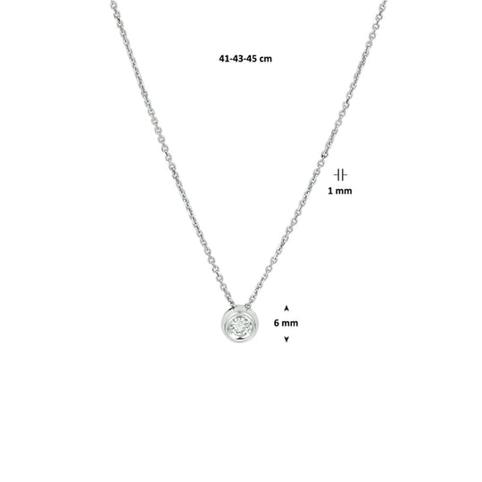14k Witgouden Collier met Diamant 0.10ct – Verstelbaar 41-45 cm