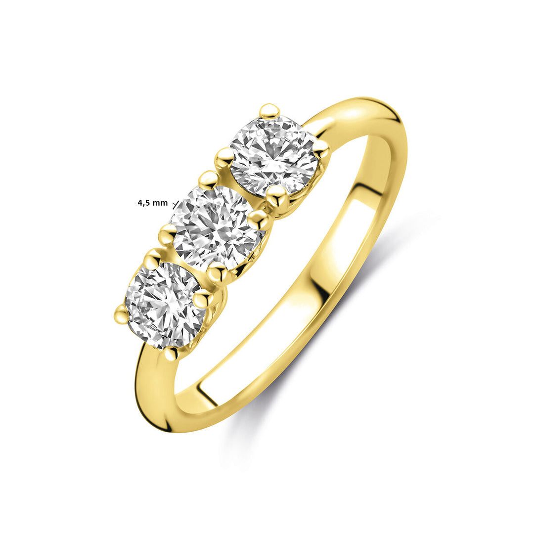 14k Geelgouden Trilogie Ring met Lab Grown Diamant 0.90ct G VS