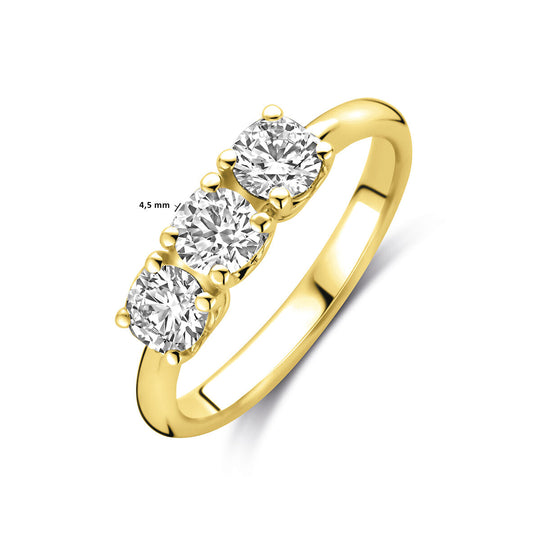 14k Geelgouden Trilogie Ring met Lab Grown Diamant 0.90ct G VS