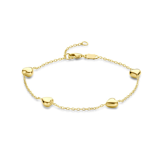 14k Gouden Armband met Hartjes – Verstelbaar 16–18 cm