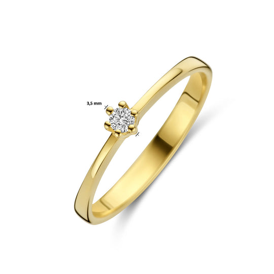 Exclusieve 14K Geelgouden Ring met Diamant – 3.5 mm Breed, 0.05 ct Diamantgewicht