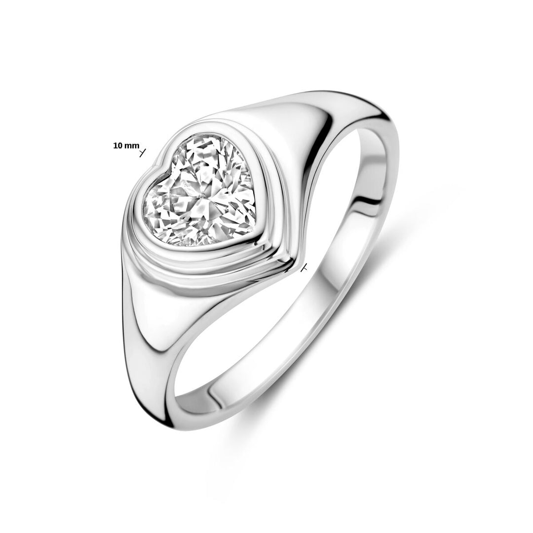 Gerhodineerde 925 Zilveren Ring in Hartvorm met Zirkonia - 10 mm Breed