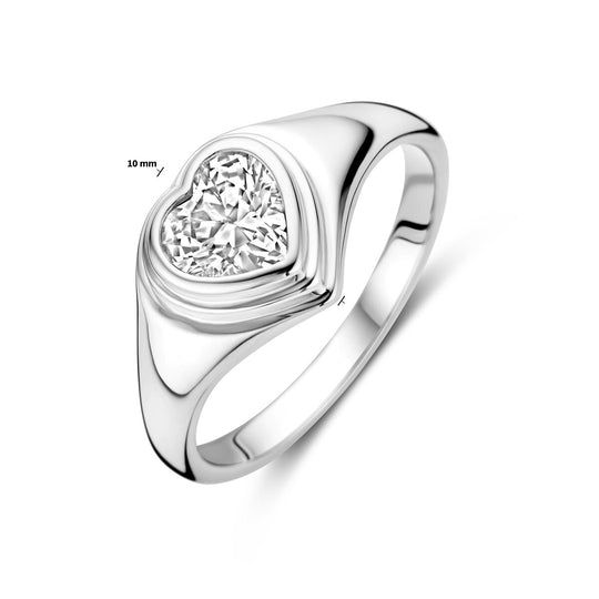 Gerhodineerde 925 Zilveren Ring in Hartvorm met Zirkonia - 10 mm Breed