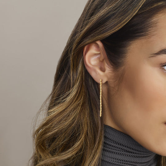Verfijnde 14k Geelgouden Oorhangers met Bolletjes - 50mm Hoog