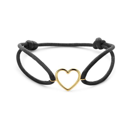 Satijn Armband met 14k Geelgouden Hartje – Verstelbaar 13–26cm
