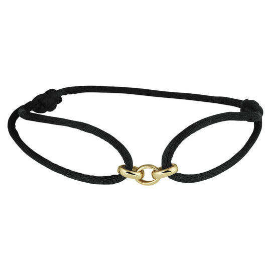 Zwart Gevlochten Armband met 14k Geelgouden Schakels – Verstelbare Draaglengte (13-26cm)