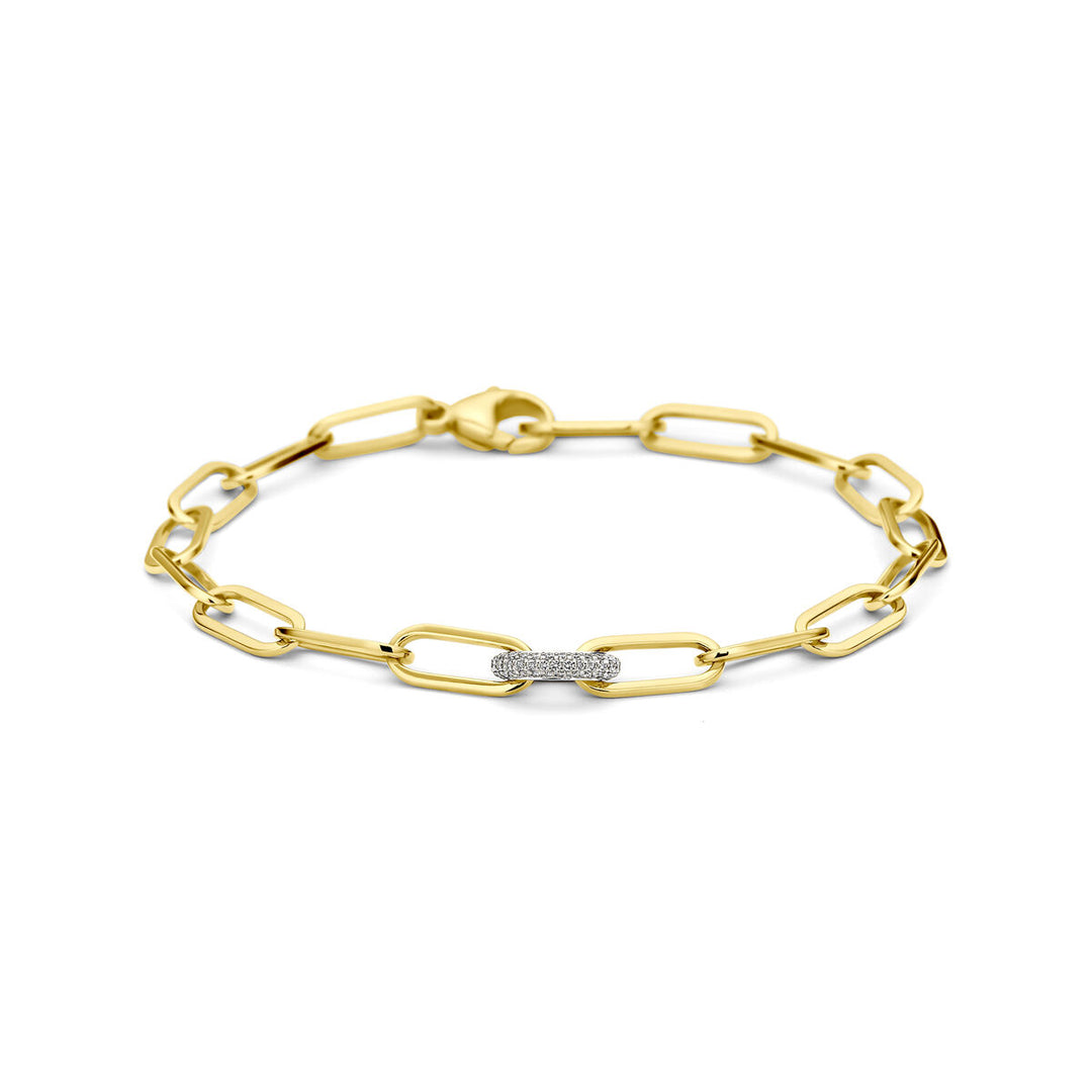 18k Bicolor Paperclip Armband met Diamant 0.20ct – 18,5 cm, 7,5 mm