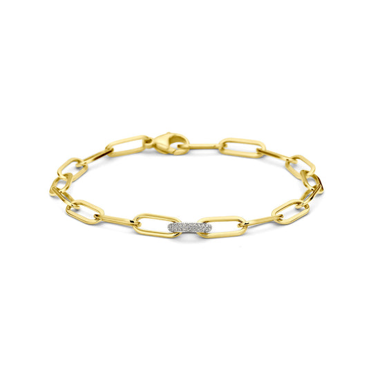 18k Bicolor Paperclip Armband met Diamant 0.20ct – 18,5 cm, 7,5 mm