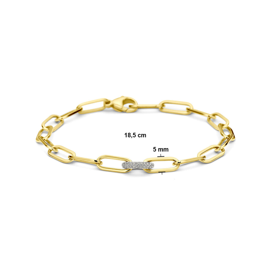 18k Bicolor Paperclip Armband met Diamant 0.20ct – 18,5 cm, 7,5 mm