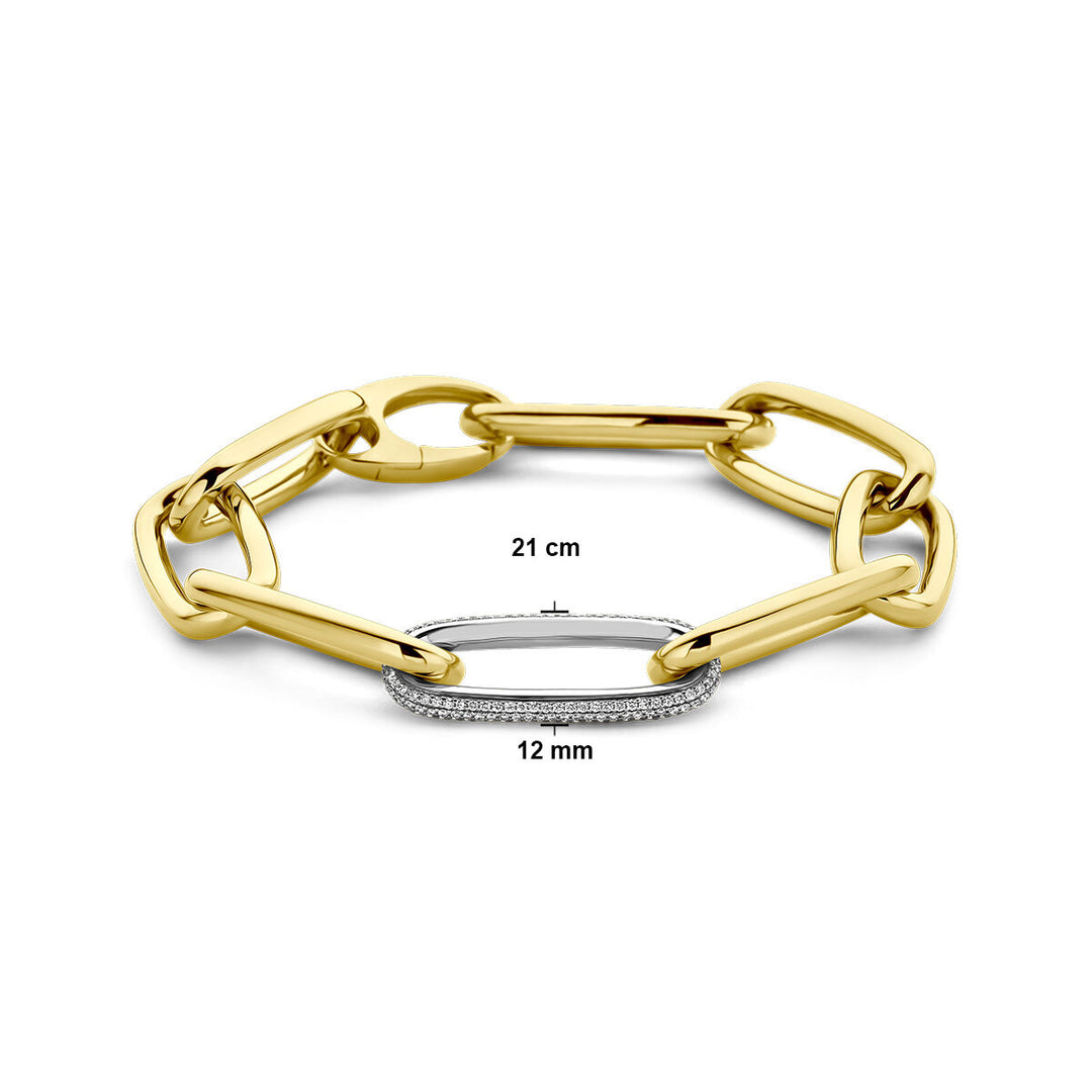 18k Bicolor Paperclip Armband met Diamant 0.76ct – 12 mm, 21 cm