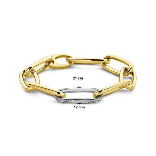 18k Bicolor Paperclip Armband met Diamant 0.76ct – 12 mm, 21 cm