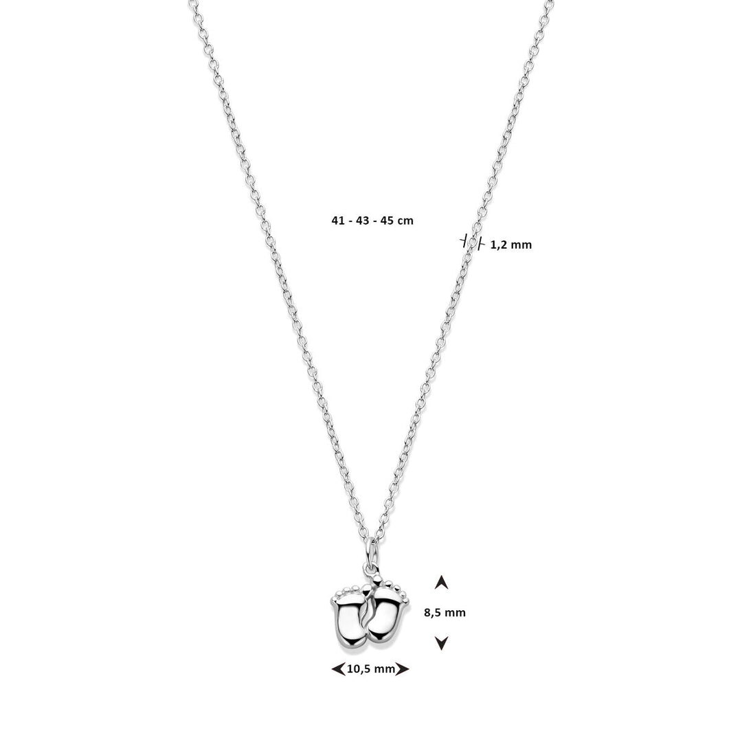 Gerhodineerd 925 Zilveren Collier met Baby Voetjes - 41, 43 en 45cm Verstelbare Draaglengte, 1.2mm Schakelbreedte