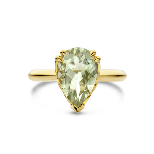 Exclusieve 14k Geelgouden Ring met Groene Amethist – Elegant en Tijdloos Design