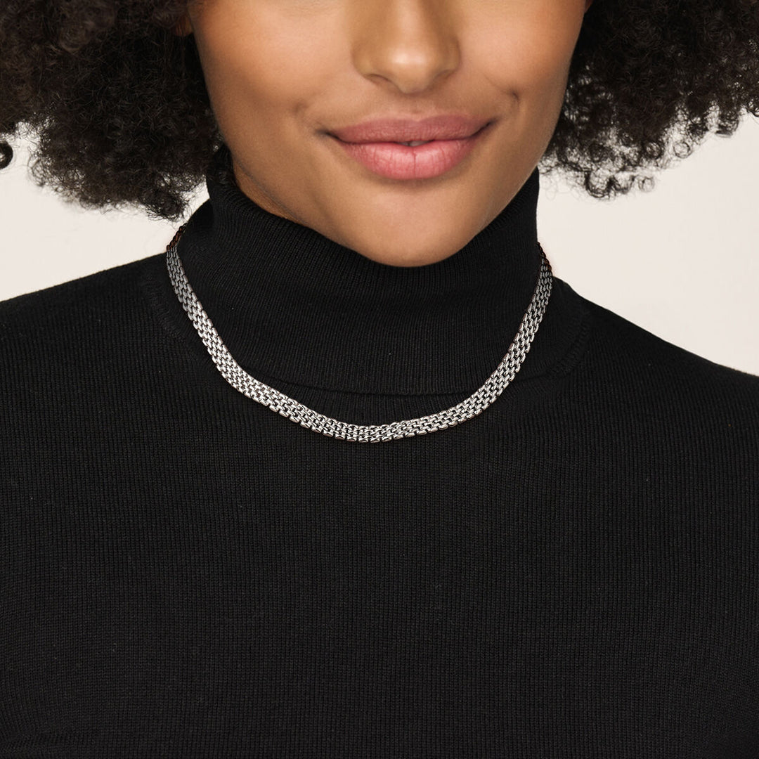 Gerhodineerd 925 Zilveren Collier met Panter Schakel - 43cm Draaglengte, 8mm Schakelbreedte