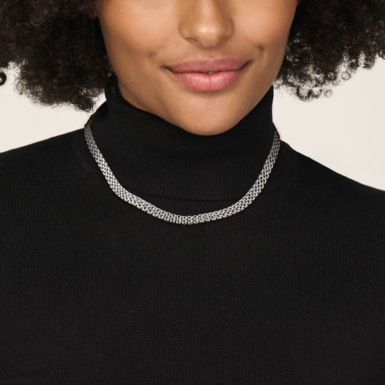 Gerhodineerd 925 Zilveren Collier met Panter Schakel - 43cm Draaglengte, 8mm Schakelbreedte