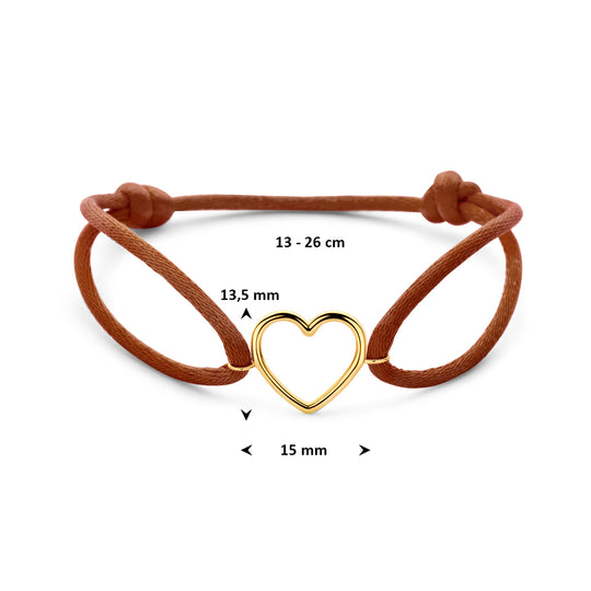 Satijn Armband met 14k Geelgouden Hartje – Verstelbaar 13–26cm