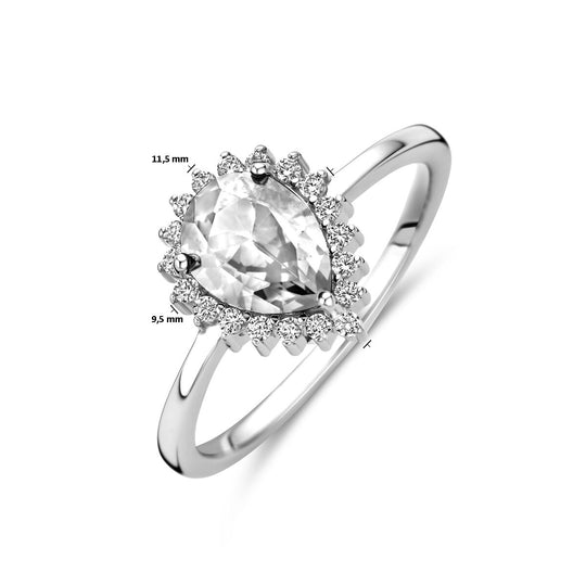 Gerhodineerde 925 Zilveren Ring met Zirkonia - 11,5 x 9,5 mm