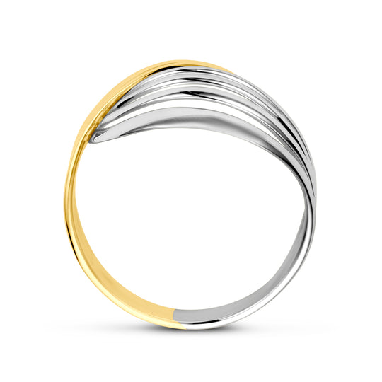 14k Bicolor Wit- en Geelgouden Ring – Breedte 16mm