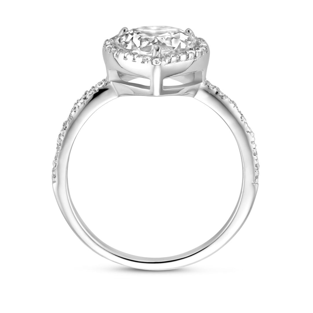 Gerhodineerde 925 Zilveren Ring in Hartvorm met Zirkonia - 10,5 mm Breed
