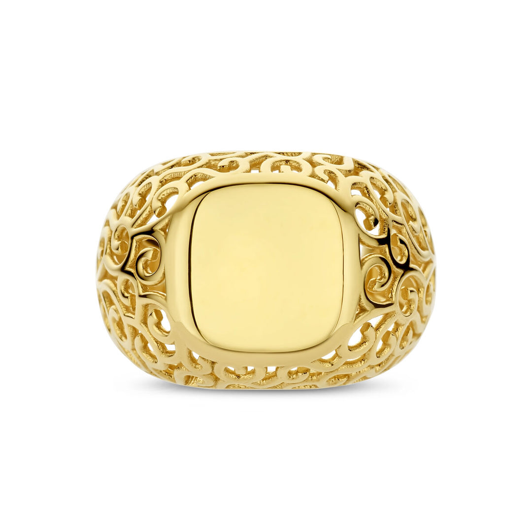 Stoere 14k Geelgouden Graveerring met 15mm Breedte