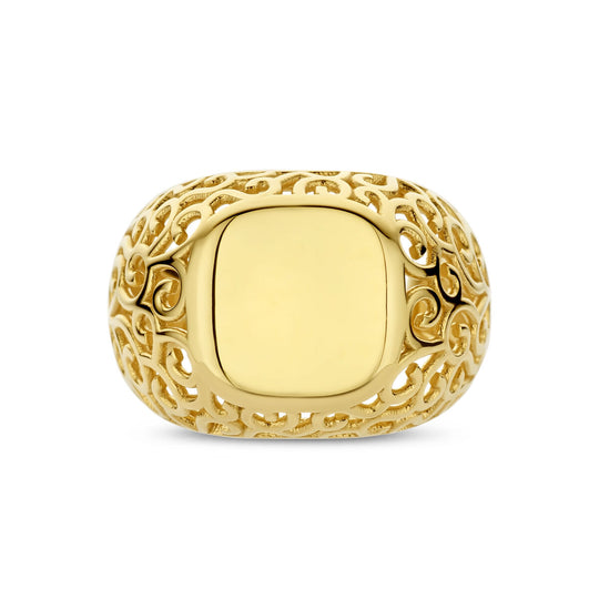 Stoere 14k Geelgouden Graveerring met 15mm Breedte