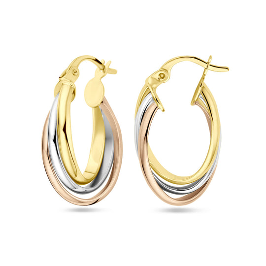 14k Tricolor Gouden Oorringen Ovaal 24x6.5mm – Wit, Rosé & Geel