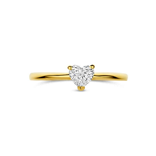 14k Geelgouden Ring met Hartvormige Lab Grown Diamant – 6x6mm