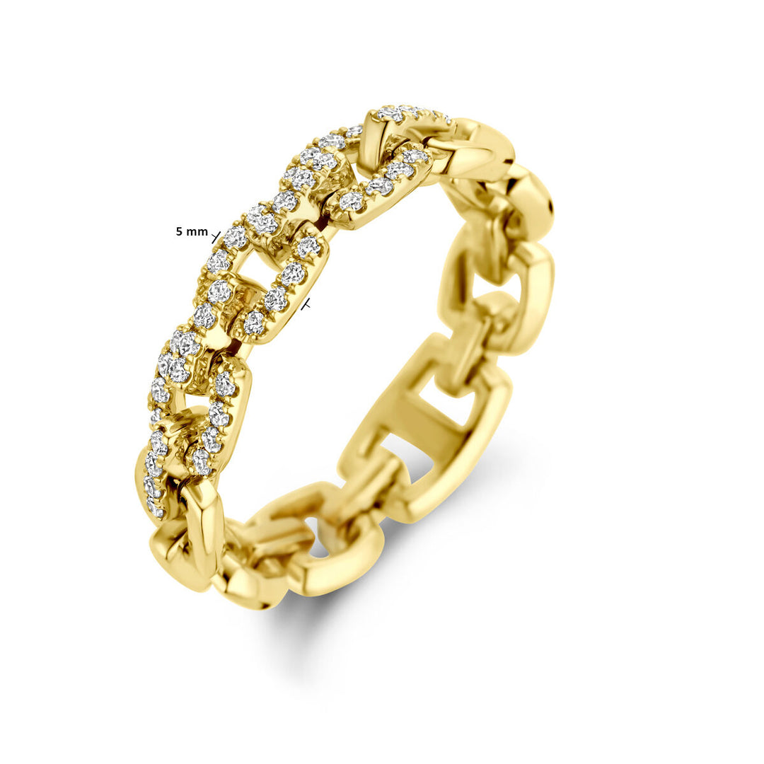 Exclusieve 14K Gouden Ring met Flexibele Schakel en Diamant – 5 mm Breed, 0.24 ct Diamantgewicht