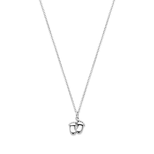 Gerhodineerd 925 Zilveren Collier met Baby Voetjes - 41, 43 en 45cm Verstelbare Draaglengte, 1.2mm Schakelbreedte