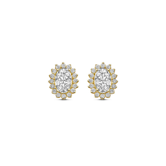 Elegante 14k Geelgouden Oorknoppen met Zirkonia - 9x7mm