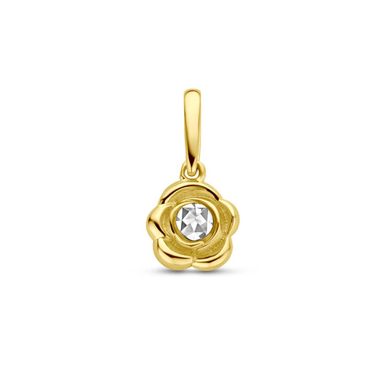 14k Bicolor Geel- en Witgouden Hanger in Bloemvorm – Elegant en Tijdloos Design