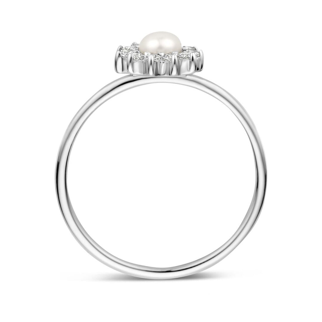 Gerhodineerde 925 Zilveren Ring met Zoetwaterparel en Zirkonia - 8 mm Breed