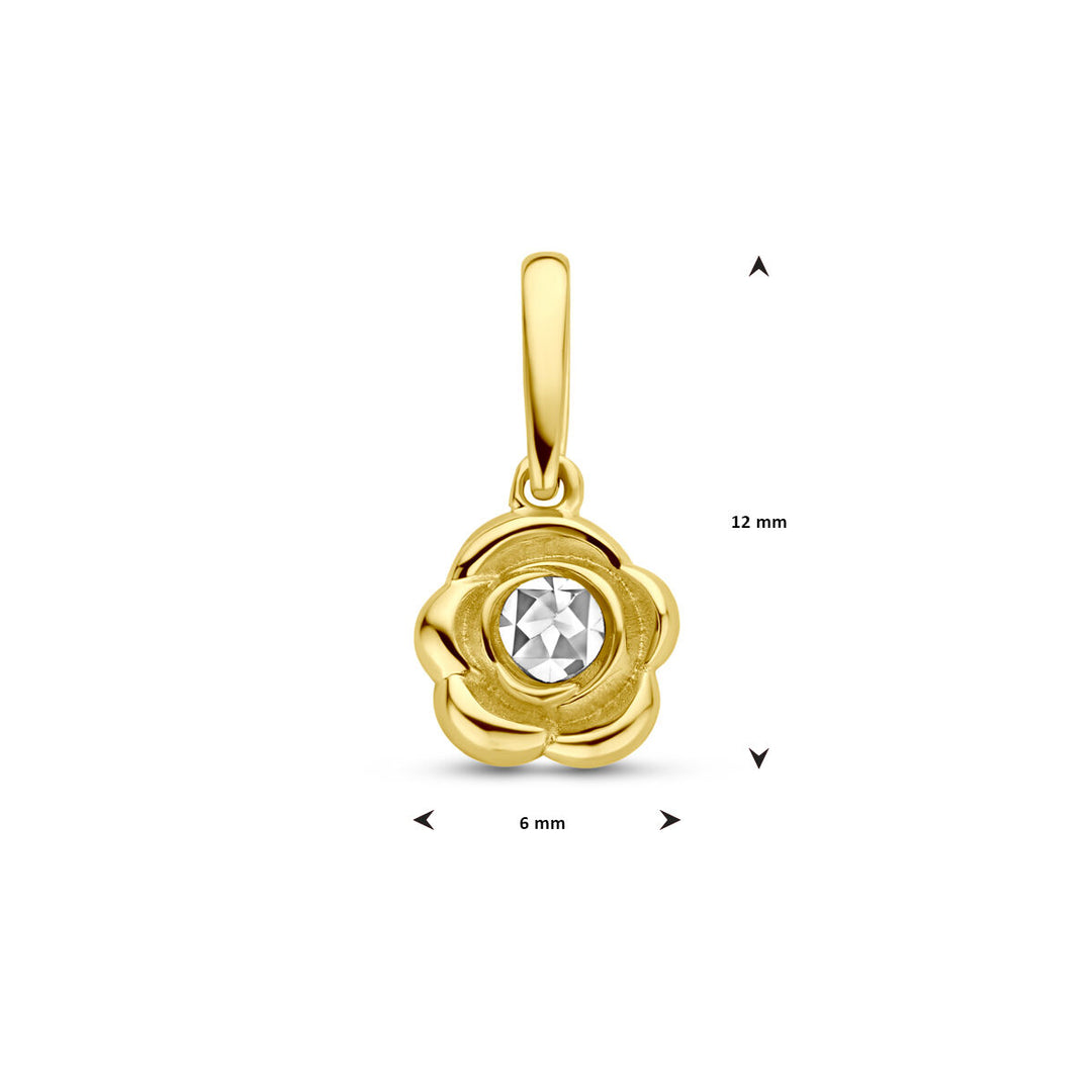 14k Bicolor Geel- en Witgouden Hanger in Bloemvorm – Elegant en Tijdloos Design