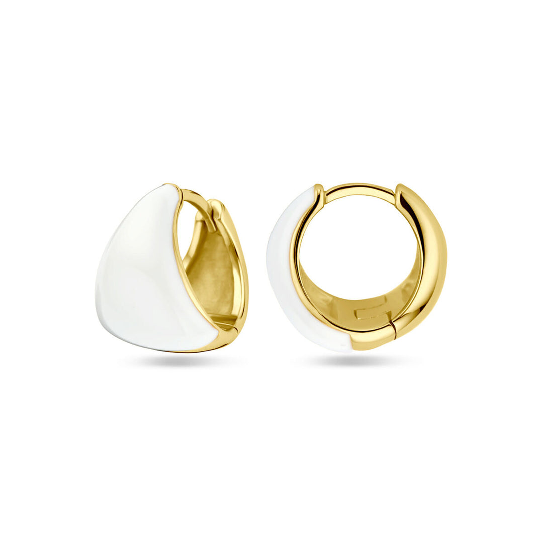 Geelgouden Klapoorringen op 925 Zilver met Wit Emaille – Stijlvolle Elegantie