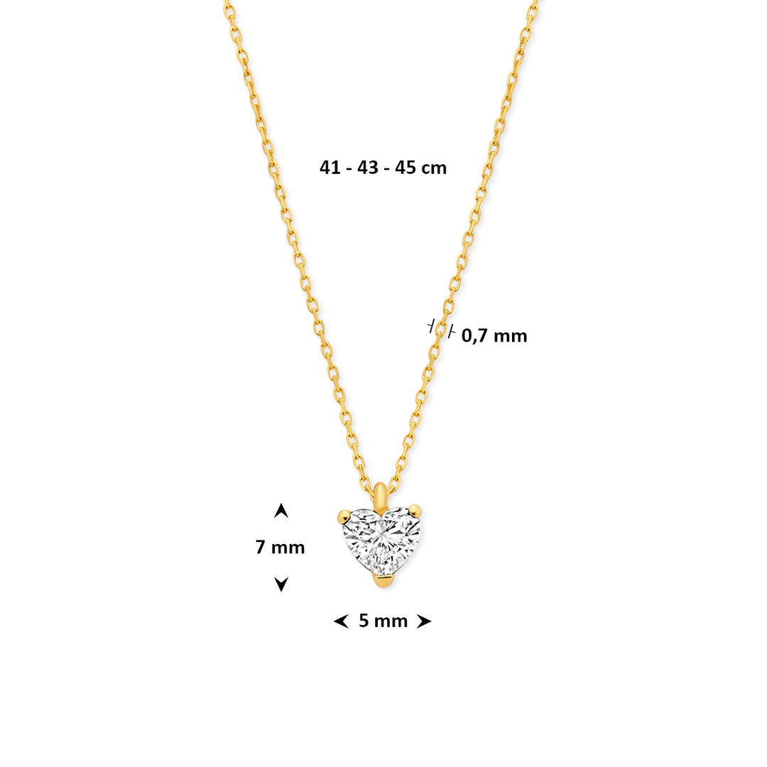 14k Geelgouden Collier met Hartvormige Lab Grown Diamant – Verstelbare Lengte (41-45cm)