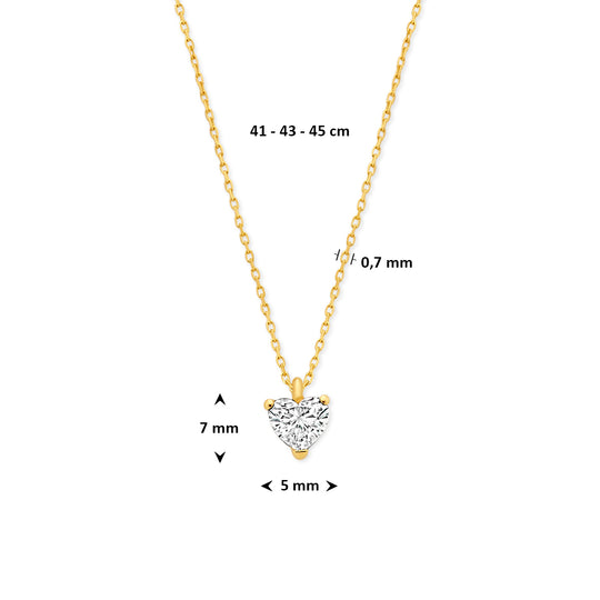 14k Geelgouden Collier met Hartvormige Lab Grown Diamant – Verstelbare Lengte (41-45cm)