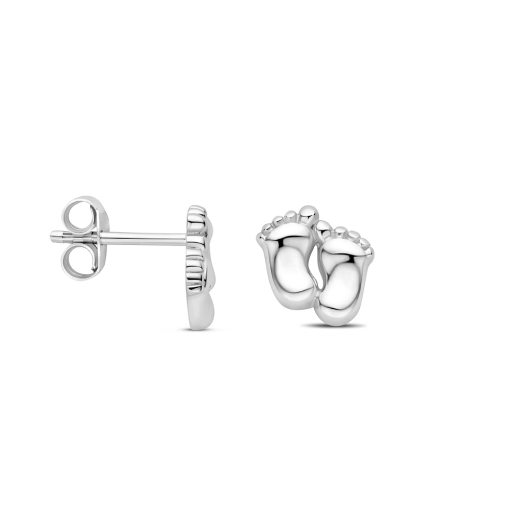 Zilveren Oorknoppen in de Vorm van Baby Voetjes – 8mm Hoog