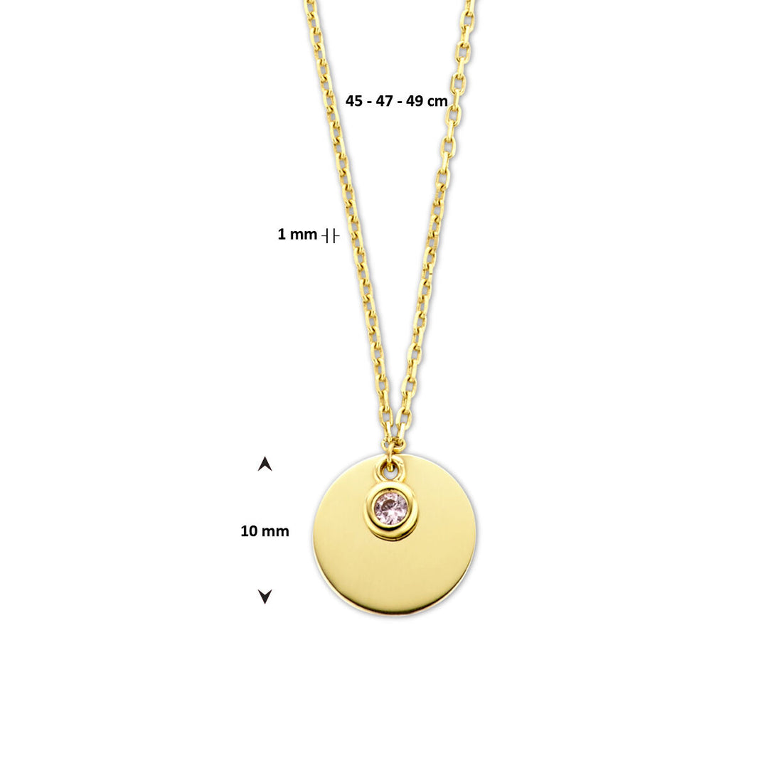 14K Geelgouden Graveercollier Oktober Zirkonia Geboortesteen 45-49cm