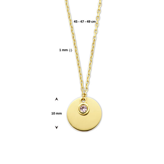 14K Geelgouden Graveercollier Oktober Zirkonia Geboortesteen 45-49cm
