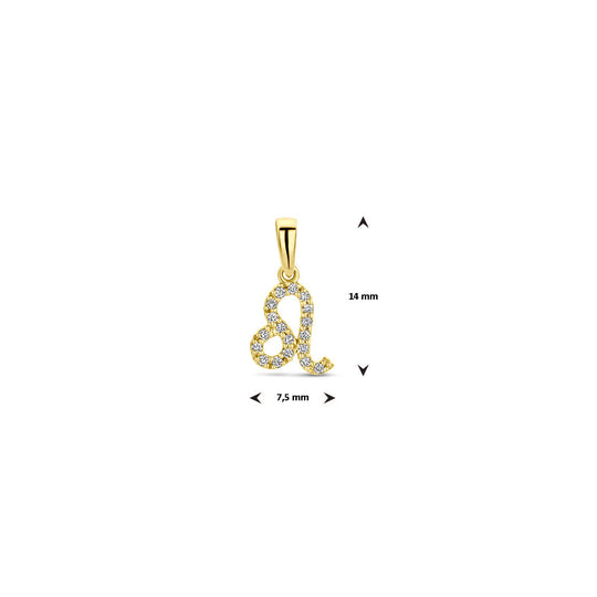 14k Geelgouden Hanger Sterrenbeeld Leeuw met Diamant H SI