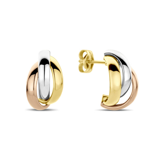 14k Tricolor Gouden Stekeroorringen 13x8mm – Wit, Rosé & Geel