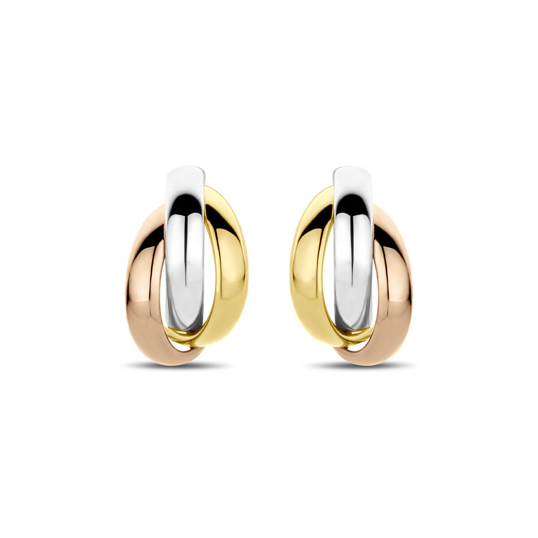 14k Tricolor Gouden Stekeroorringen 13x8mm – Wit, Rosé & Geel