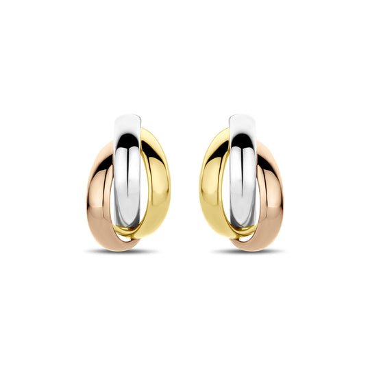 14k Tricolor Gouden Stekeroorringen 13x8mm – Wit, Rosé & Geel