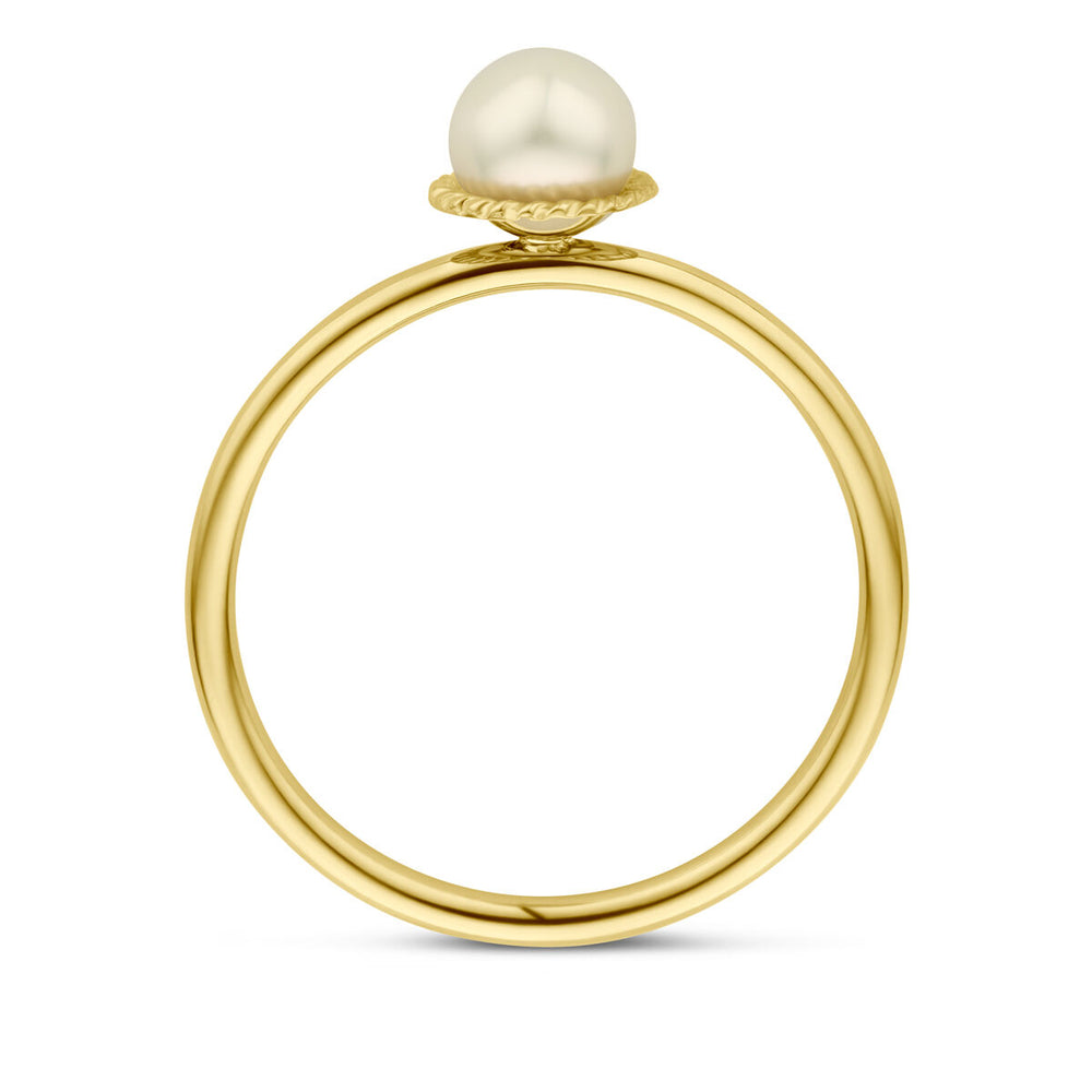 Prachtige 14k Geelgouden Ring met Zoetwaterparel - Breedte 6.5mm