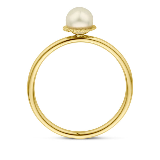 Prachtige 14k Geelgouden Ring met Zoetwaterparel - Breedte 6.5mm