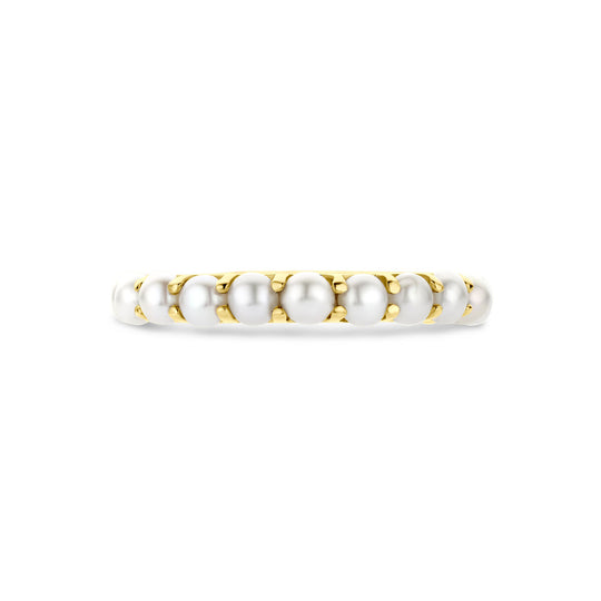 14k Geelgouden Ring met Zoetwaterparels – Tijdloze Elegantie in een verfijnd ontwerp