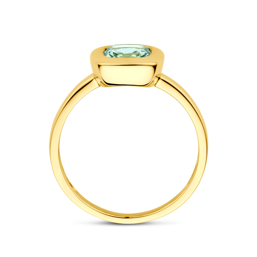 14k Geelgouden ring met groen amethist 9x9mm