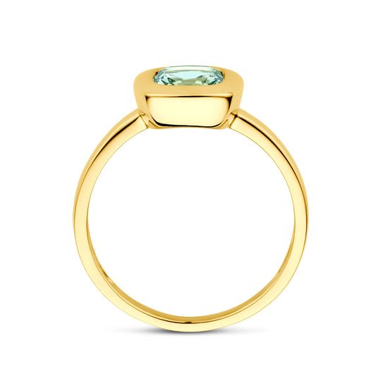 14k Geelgouden ring met groen amethist 9x9mm